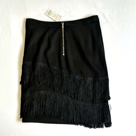 NEW bebe flapper style black pencil skirt with lace & fringe women's size small - Picture 3 of 11
